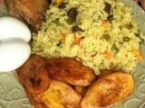 Fried rice and egg with plantain